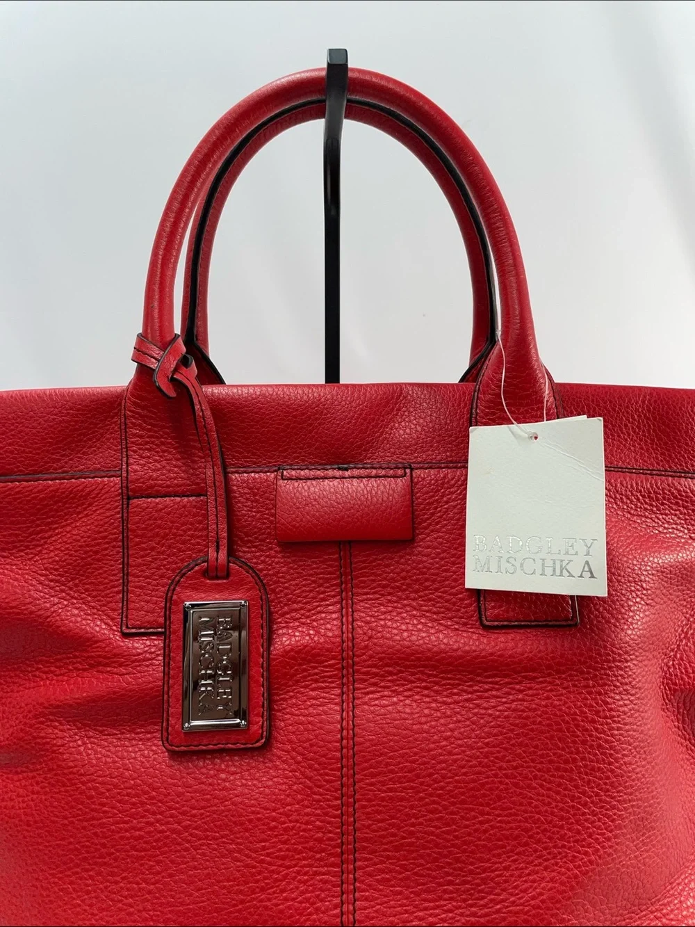 BADGLEY MISCHKA HELENE RED SOFT PEBBLED LEATHER TOTE BAG FTL-07-158